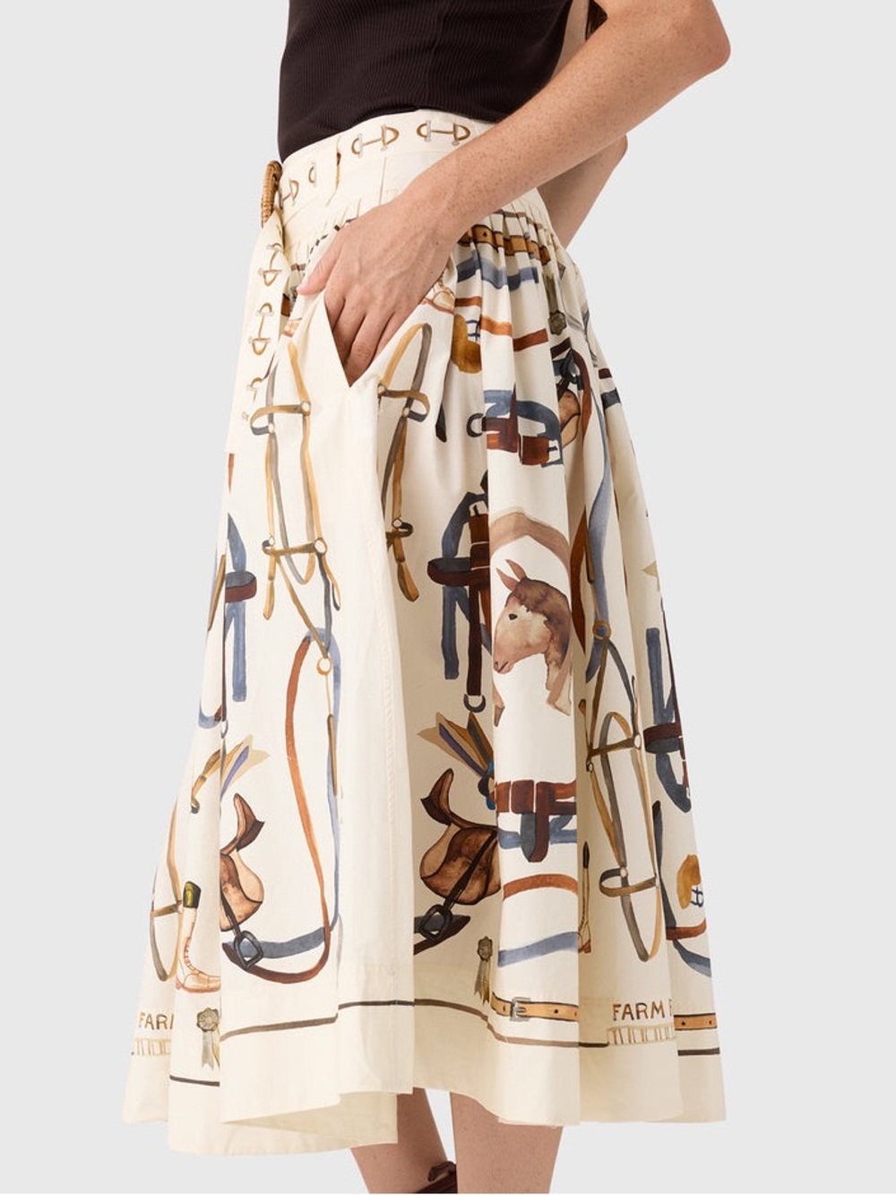 FARM Rio Equestrian Belted Cotton Midi Skirt Size XL NWT - Picture 2 of 15